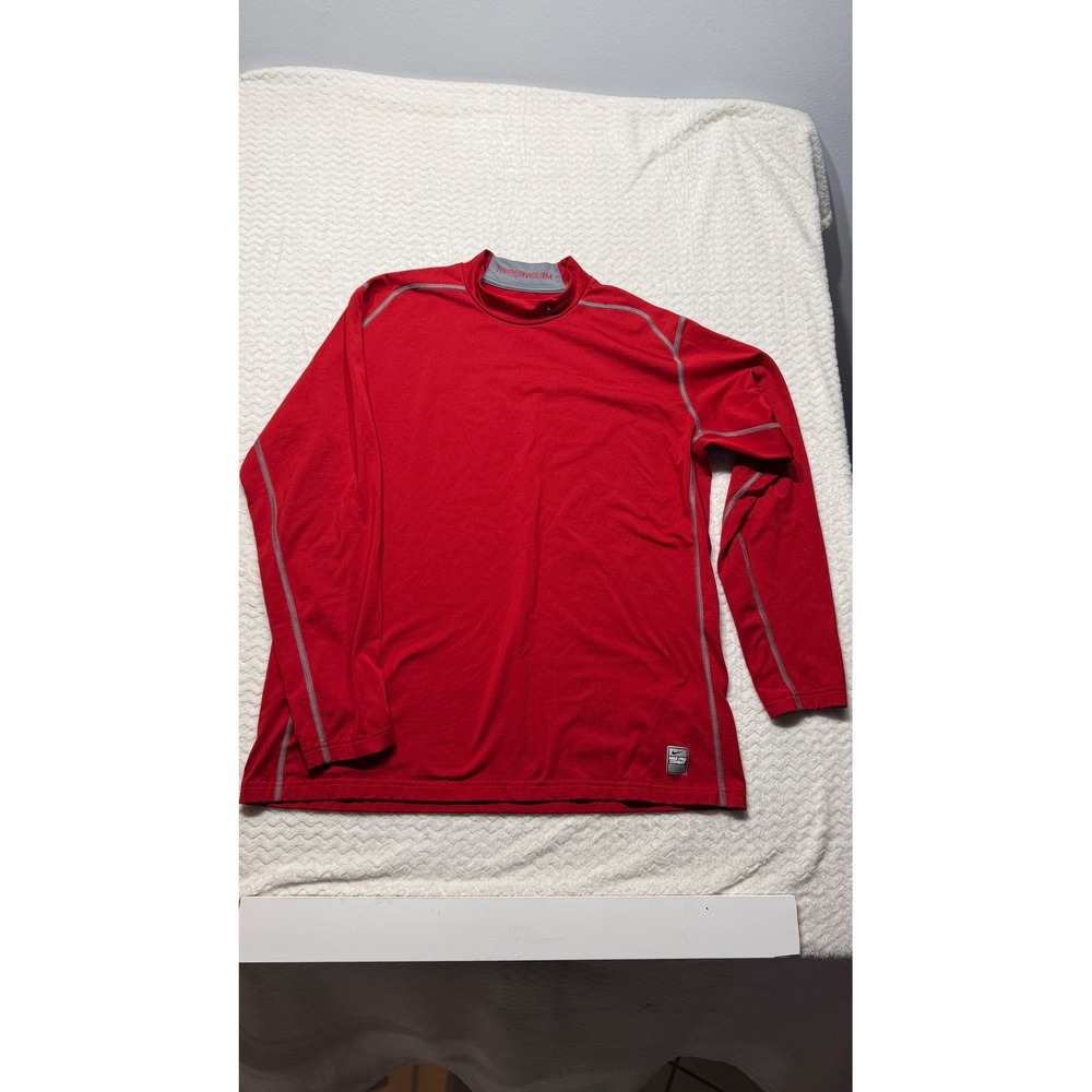 Nike Pro Combat Hyperwarm Mens Red Long Sleeve Mock Neck Dri-FIT Training Top L